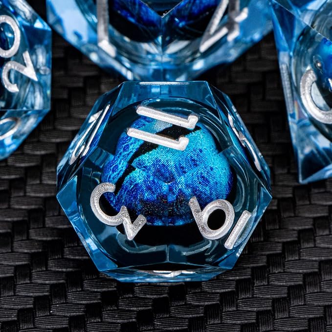 ARUOHHA DND Resin Dice Dragon Eye Dice Liquid Core Blue Sharp Edged Dice Set - Image 4