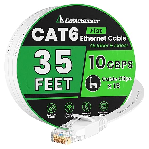 Cat 6 Ethernet Cable 35 ft, Indoor&Outdoor, High Speed 10Gbps Flat Internet by CableGeeker
