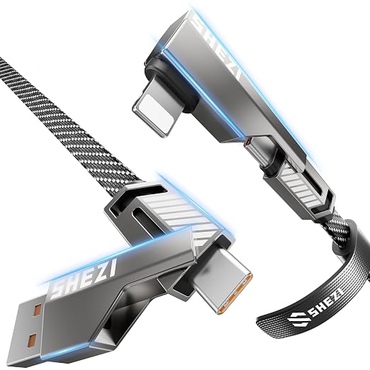 SHEZI 4-in-1 USB C Cable 5FT 90 Degree Fast Charging Flat Nylon Braided Charger by SHEZI