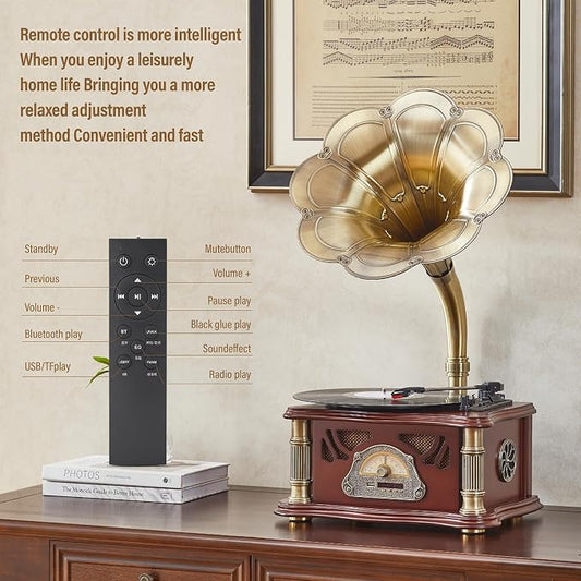Vintage Gramophone with Bluetooth Output Vintage Record Players Retro - Image 2