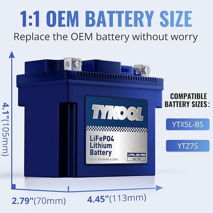 TYKOOL YTX5L-BS High Performance lithium LiFePO4 Motorcycle Battery, 12.8V 3Ah - Image 2