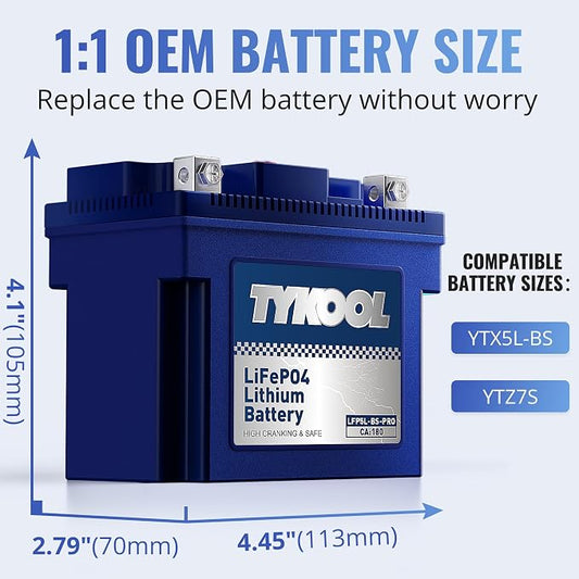 TYKOOL YTX5L-BS High Performance lithium LiFePO4 Motorcycle Battery, 12.8V 3Ah - Image 2
