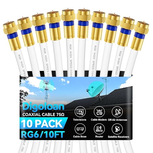 Coaxial Cable 10ft 10Pack, RG6 Coax Cable Cord Extender by Unknown