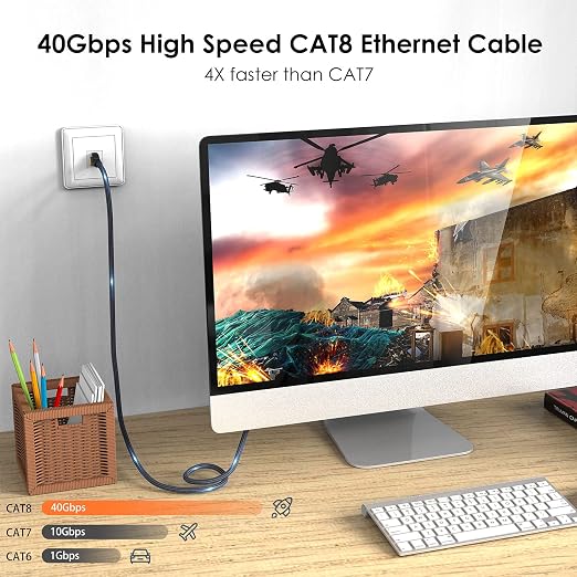 Cat 8 Ethernet Cable 10ft, Indoor Nylon Braided Cat 8 Cable, Heavy Duty 26AWG - Image 2
