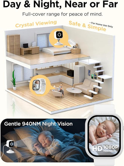 NUOTUN Baby Monitor with Camera and Audio Watch, Wearable Portable 2'' HD Baby - Image 3