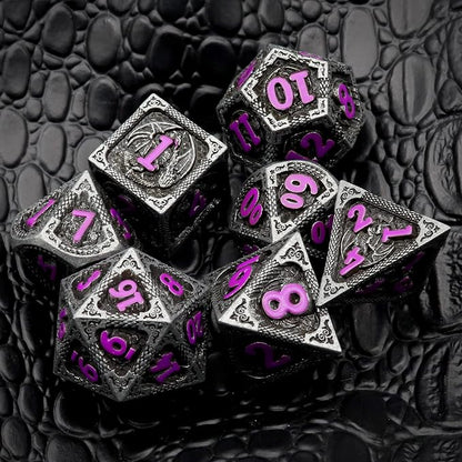 Haxtec Metal DND Dice Set Black Purple Dragon Pattern D&D Dice Set - Image 5
