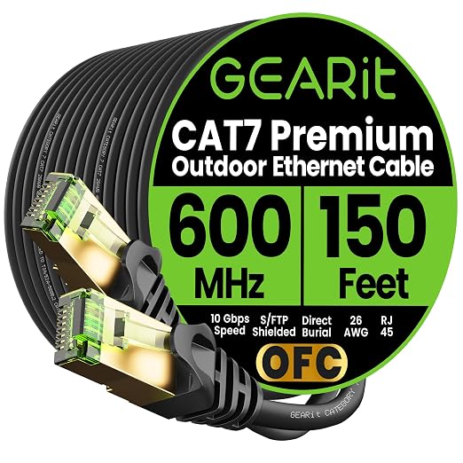 GEARit Cat7 Outdoor Ethernet Cable SFTP Shielded Foil Twisted Pair, Pure Copper by GEARit