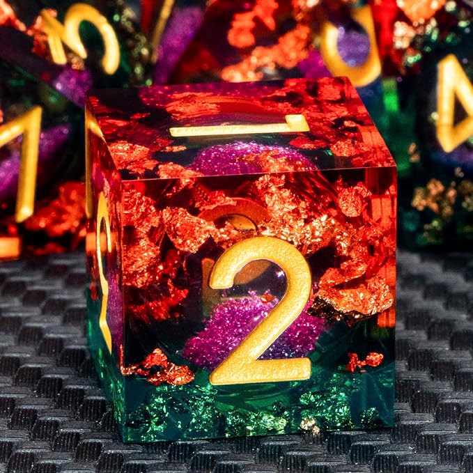 ARUOHHA Liquid Core DND Dice Set, RPG Golden Numbers Orange Green Dungeons by ARUOHHA