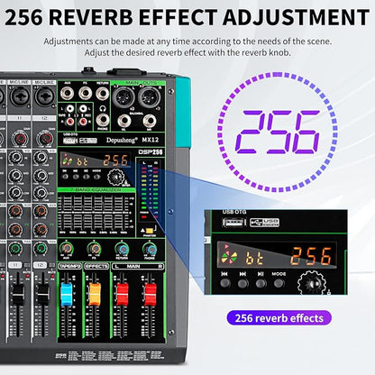 Depusheng MX12 12 Channel Sound Mixer Audio Mixing Console 48V 256DSP - Image 5