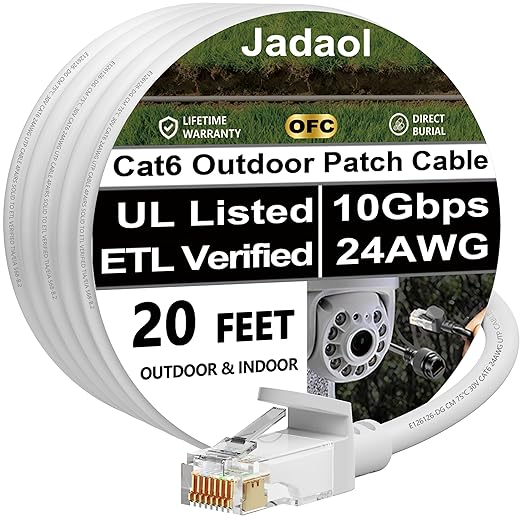 Jadaol Cat 6 Ethernet Cable 20ft, Outdoor&Indoor, 10Gbps Support Cat8/7 Network by Jadaol