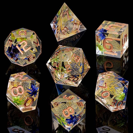 ARUOHHA DND Resin Dice Translucent Yellow Leaf Sharp Edged Dice Set - Image 2