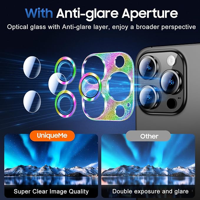 UniqueMe for 3 Pack iPhone 15 Pro/iPhone 15 Pro Max Camera Lens Protector - Image 4