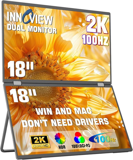 InnoView 18" 2K 100Hz Dual Portable Monitor 100% DCI-P3 Dual Monitor by InnoView