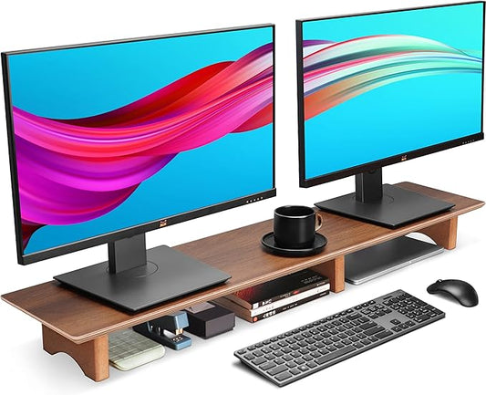 Aothia Large Dual Monitor Stand Riser, Solid Wood Desk Shelf by Aothia
