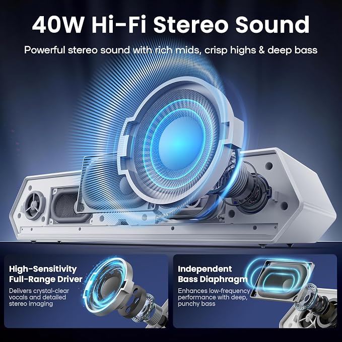Deeyaple Computer Speakers, 40W Wireless Soundbar - Image 2