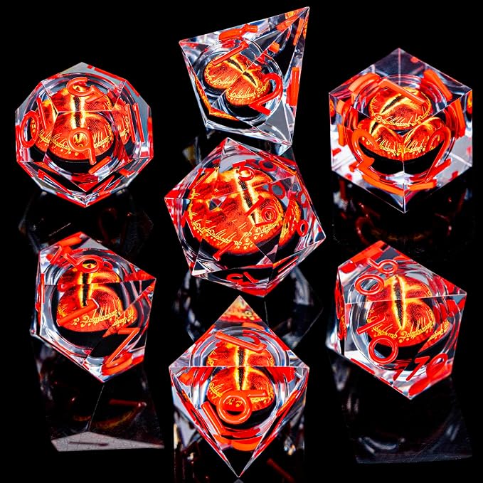ARUOHHA DND Resin Dice Gazes Eye Dice Liquid Core Red RPG Sharp Edged Dice Set - Image 2
