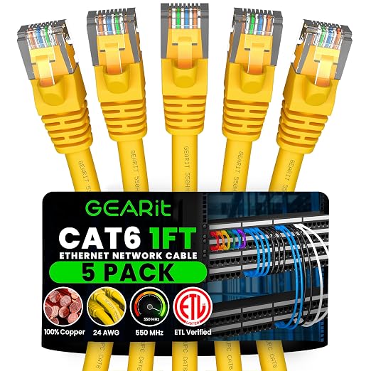 GEARit Cat 6 Patch Cables 1 ft Yellow Cat6 Patch Cables 1ft Yellow/Ethernet by GEARit