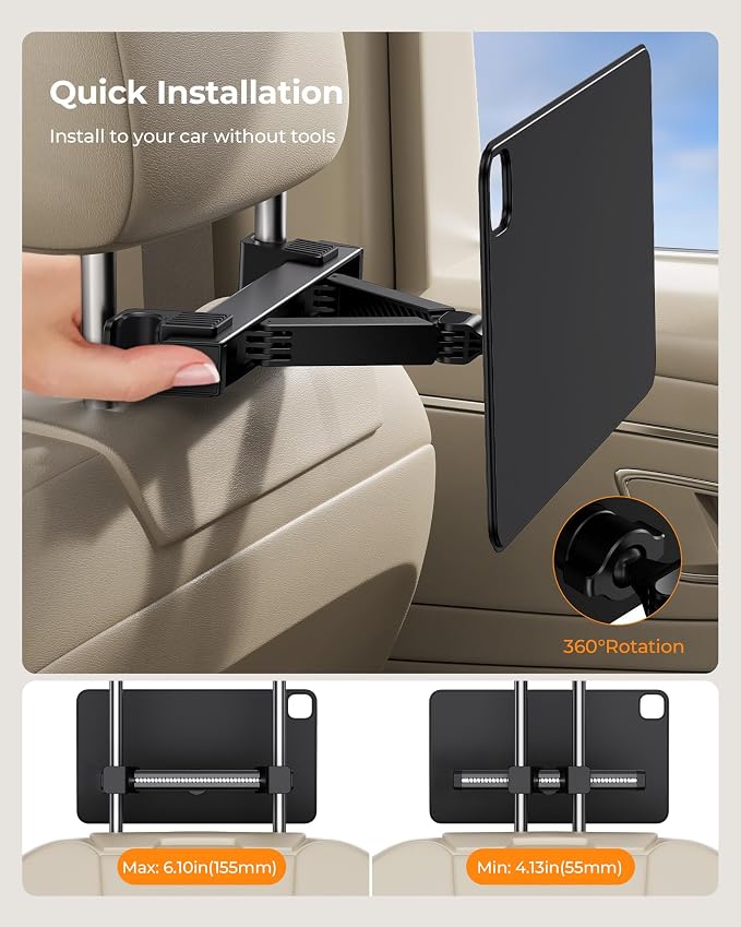 KU XIU Magnetic iPad Holder for Car Headrest, Backseat Tablet Car Mount for - Image 5