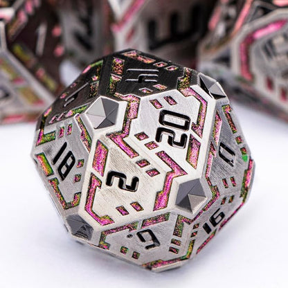 Metal DND Sci-fi Dice Set 7PCS Stripe Polyhedral Dice by OGCOPHEN