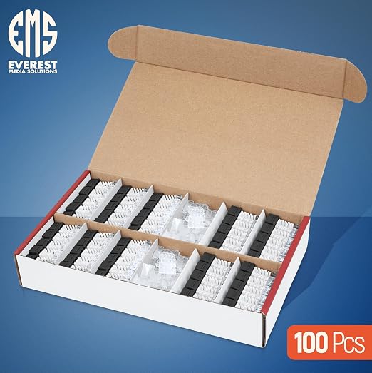 Everest 45° Angled RJ45 Cat6 Keystone Jacks 100-Pack in Black - Image 2