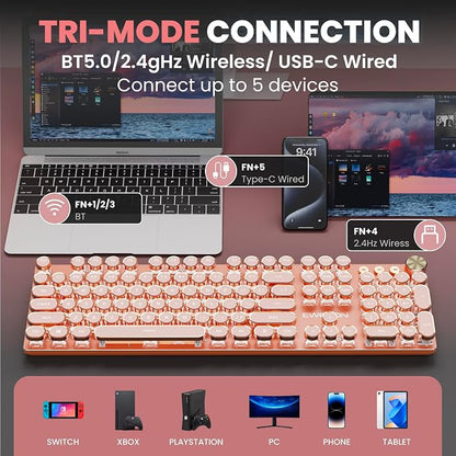 EWEADN V20 Typewriter Keyboard Wireless, 104 Keys Typewriter Style Mechanical - Image 3