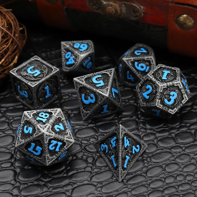 Haxtec Metal DND Dice Set Black Blue Dragon D&D Dice Set - Image 3
