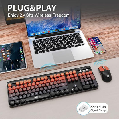 Wireless Keyboard and Mouse Combo, 104 Round Keys Cute Colorful Keyboard and - Image 2