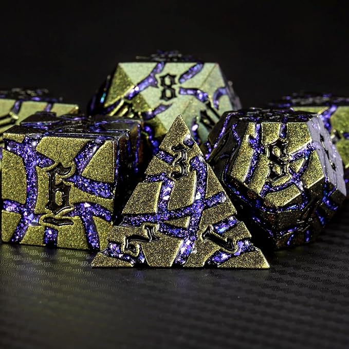 Dice Set D&D Metal, DND Metallic Glitter Crack Dice - Image 3