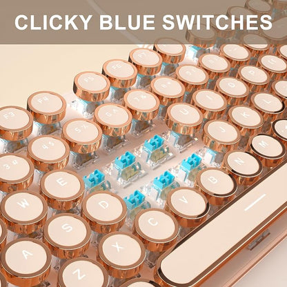 MageGee Typewriter Mechanical Gaming Keyboard, Retro Punk Creamy Round Keycaps - Image 5