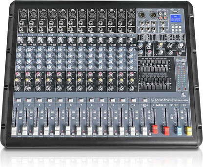 Sound Town 14-Channel 2x800W Powered Mixer w/ 2 Bus, DSP effects, Dual 7-band EQ by SOUNDTOWN