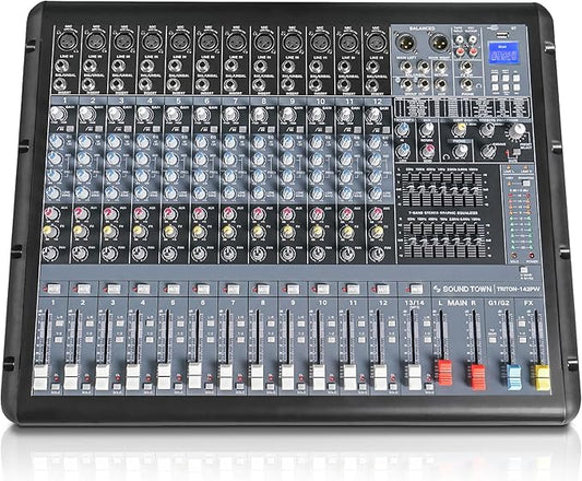Sound Town 14-Channel 2x800W Powered Mixer w/ 2 Bus, DSP effects, Dual 7-band EQ by SOUNDTOWN