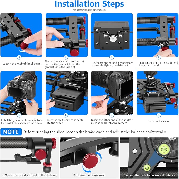 NEEWER 39.4”/100cm Motorized Camera Slider, App Wireless Control Carbon Fiber - Image 8