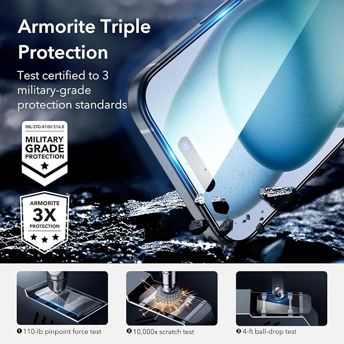 ESR 3+1 Pack for iPhone 15 Screen Protector, Full Coverage Ultra-tough Tempered - Image 2
