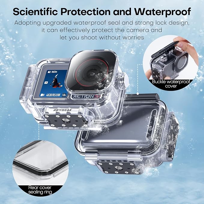 REYGEAK Waterproof Case for DJI Osmo Action 5Pro/4/3, 164FT/50M Underwater - Image 4