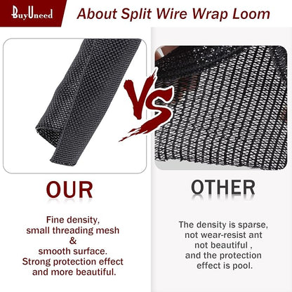 Black Braided Cable Management Sleeves Wire Loom Tubing Cord Protector - Image 5