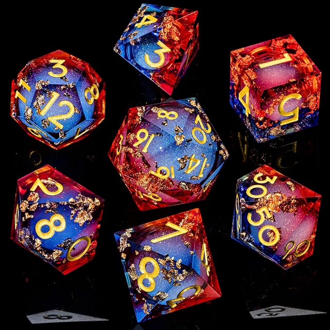 ARUOHHA Liquid Core DND Dice Set, RPG Golden Numbers Blue Red Dungeons - Image 2