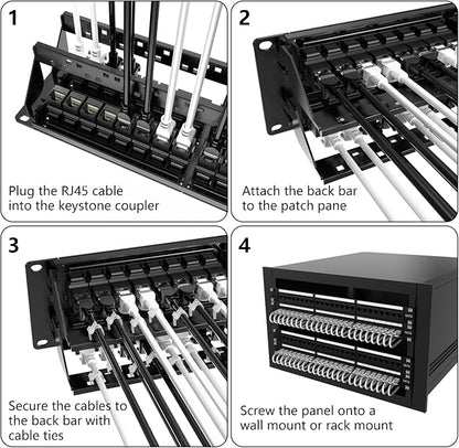 Jadaol 48 Port Patch Panel Rackmount or Wall Mount 19-Inch, 2U Cat 6 Network - Image 8