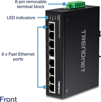 TRENDnet 8-Port Industrial Fast Ethernet DIN-Rail Switch, 8 x Fast Ethernet - Image 2