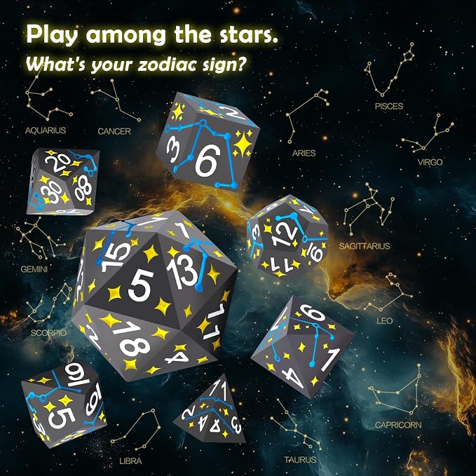 PJOY Metal Dice Set D&D Star DND Dice Set Polyhedral Dice - Image 3