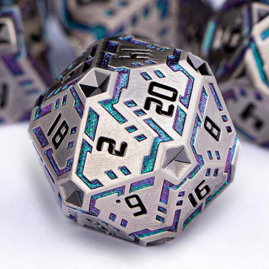 Metal DND Sci-fi Dice Set 7PCS Stripe Polyhedral Dice by OGCOPHEN
