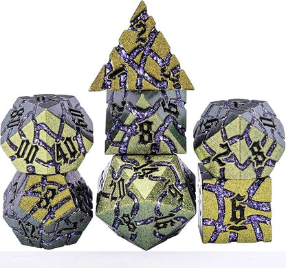 Dice Set D&D Metal, DND Metallic Glitter Crack Dice by Maywin