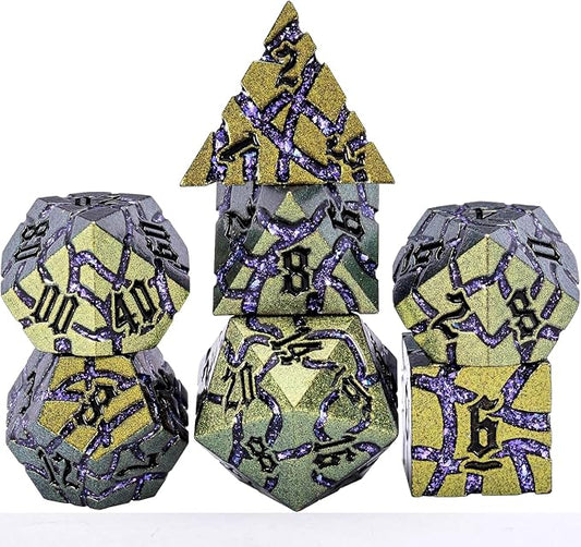 Dice Set D&D Metal, DND Metallic Glitter Crack Dice by Maywin