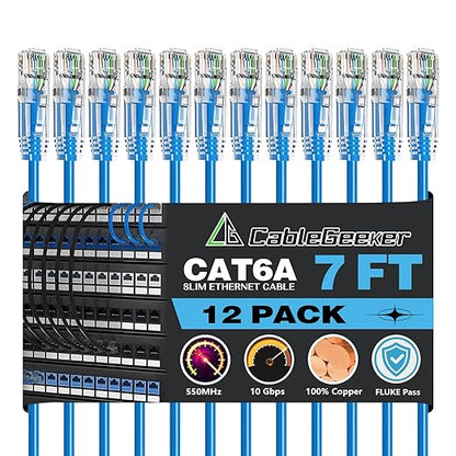 CableGeeker Patch Cables Cat6a 7ft Slim, Cat6 Ethernet Patch Cable 10G Support by CableGeeker
