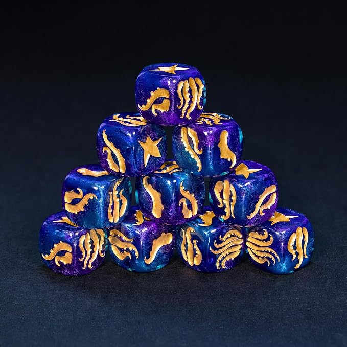 Cthulhu Tentacle Dice Set – 10 x D6 Eldritch Horror Dice | Golden Elder Sign | - Image 5