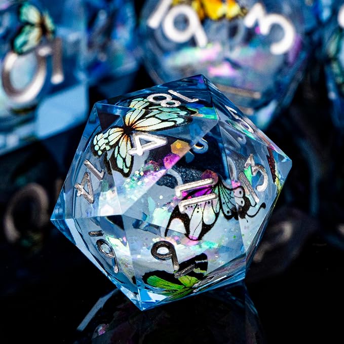 Butterfly DND Dice Colorful Blue Liquid Core Dice Set by ORIFANTOU