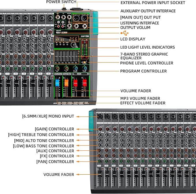 Depusheng PA16 Professional Audio Mixer Sound Board Console Desk System - Image 8