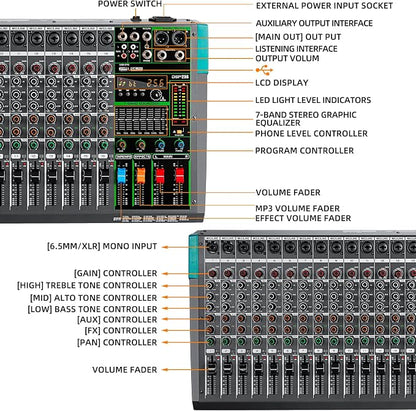 Depusheng PA16 Professional Audio Mixer Sound Board Console Desk System - Image 8