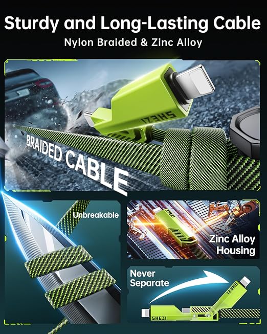 SHEZI Flat Nylon Braided Charger Cord Combo, USB A/C to C/L Multi Charge Cable - Image 5