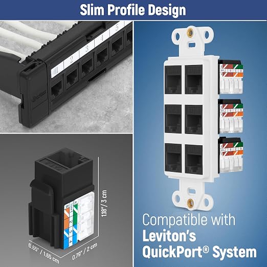 Everest 90° Angled RJ45 Cat6A Keystone Jacks 20-Pack in Black - Image 6