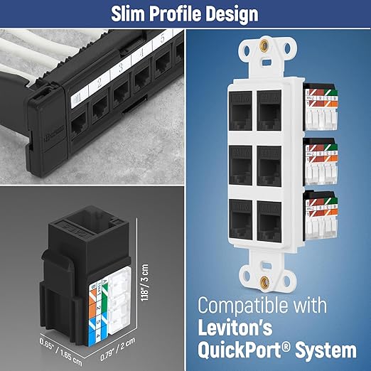 Everest 90° Angled RJ45 Cat6A Keystone Jacks 10-Pack in Black - Image 6